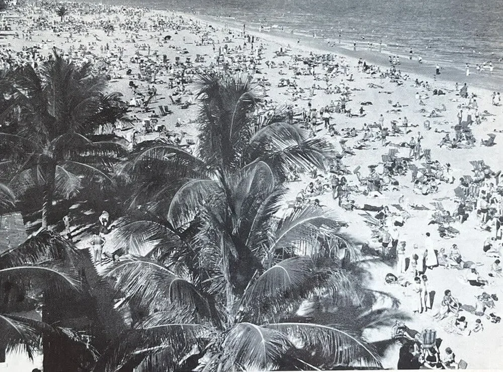 Vtg RARE Kromekote B/w King-Size 9x7 Postcard #203 On the Beach Miami Beach, FL